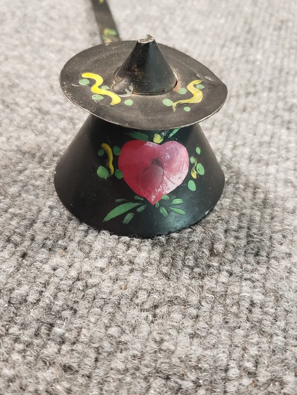 Vintage Long Handled Candle Snuffer Painted Metal Cone Heart Design